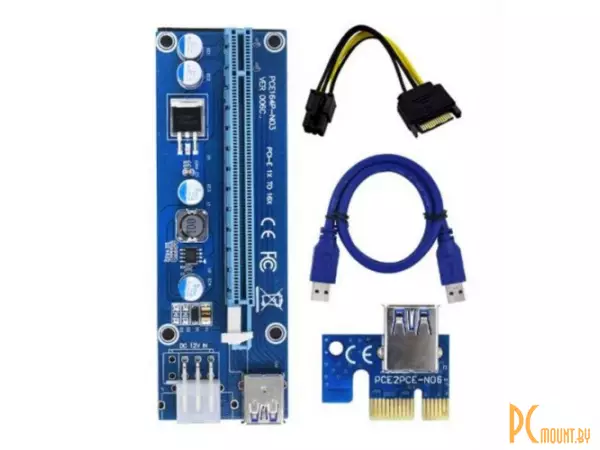 Райзер (удлинитель) PCI EXpress x1-to-x16 ver 008C (SATA, USB3.0) OEM