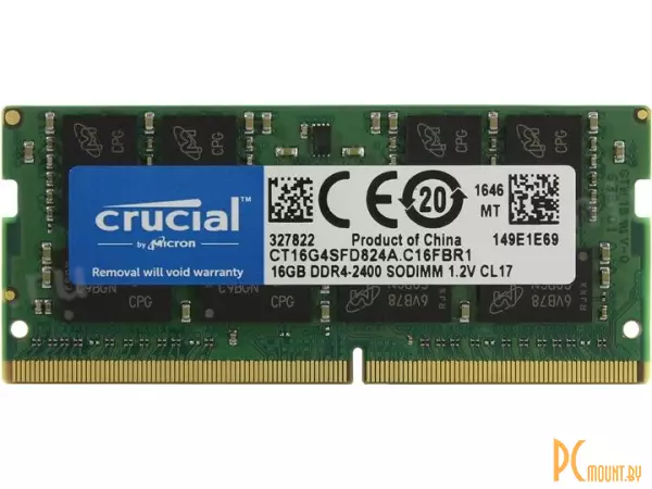 Память для ноутбука SODDR4, 16Gb, PC19200 (2400MHz), Crucial CT16G4SFD824A